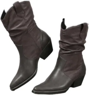 SACFOF Women's Western Cowboy Distressed Boot Faux Leather Durable Stack Heel and Ankle Style Cowgirl Ankle Boots