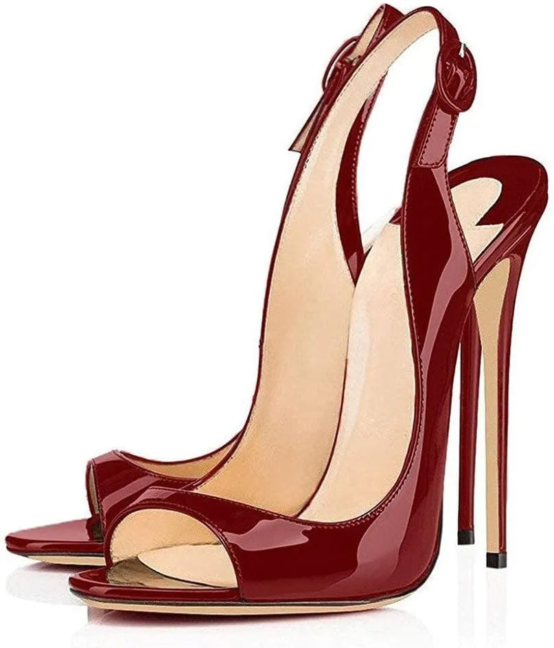 SAMMITOP Women's Peep Toe Pumps High Heels Stilettos Heeled Sandals Ankle Strap Slingback Sandals Sexy 4.7 Inch