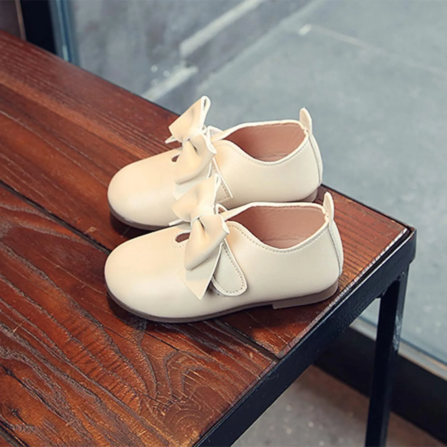 Size 1 Girls Boots Fashion Autumn Girls Casual Shoes Flat Light Hook Loop Solid Color Bow Simple Kids All Purpose Boots