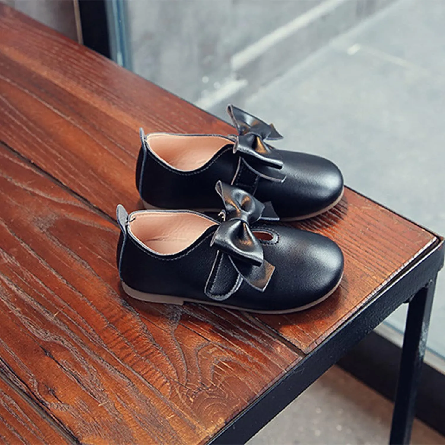 Size 1 Girls Boots Fashion Autumn Girls Casual Shoes Flat Light Hook Loop Solid Color Bow Simple Kids All Purpose Boots