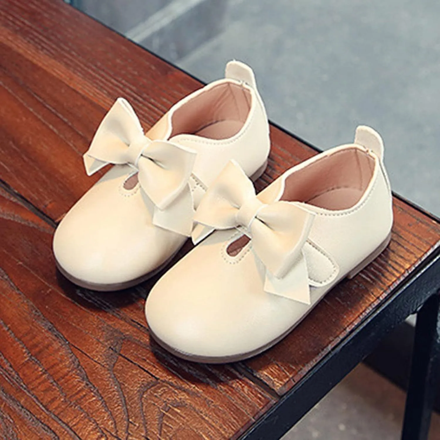 Size 1 Girls Boots Fashion Autumn Girls Casual Shoes Flat Light Hook Loop Solid Color Bow Simple Kids All Purpose Boots