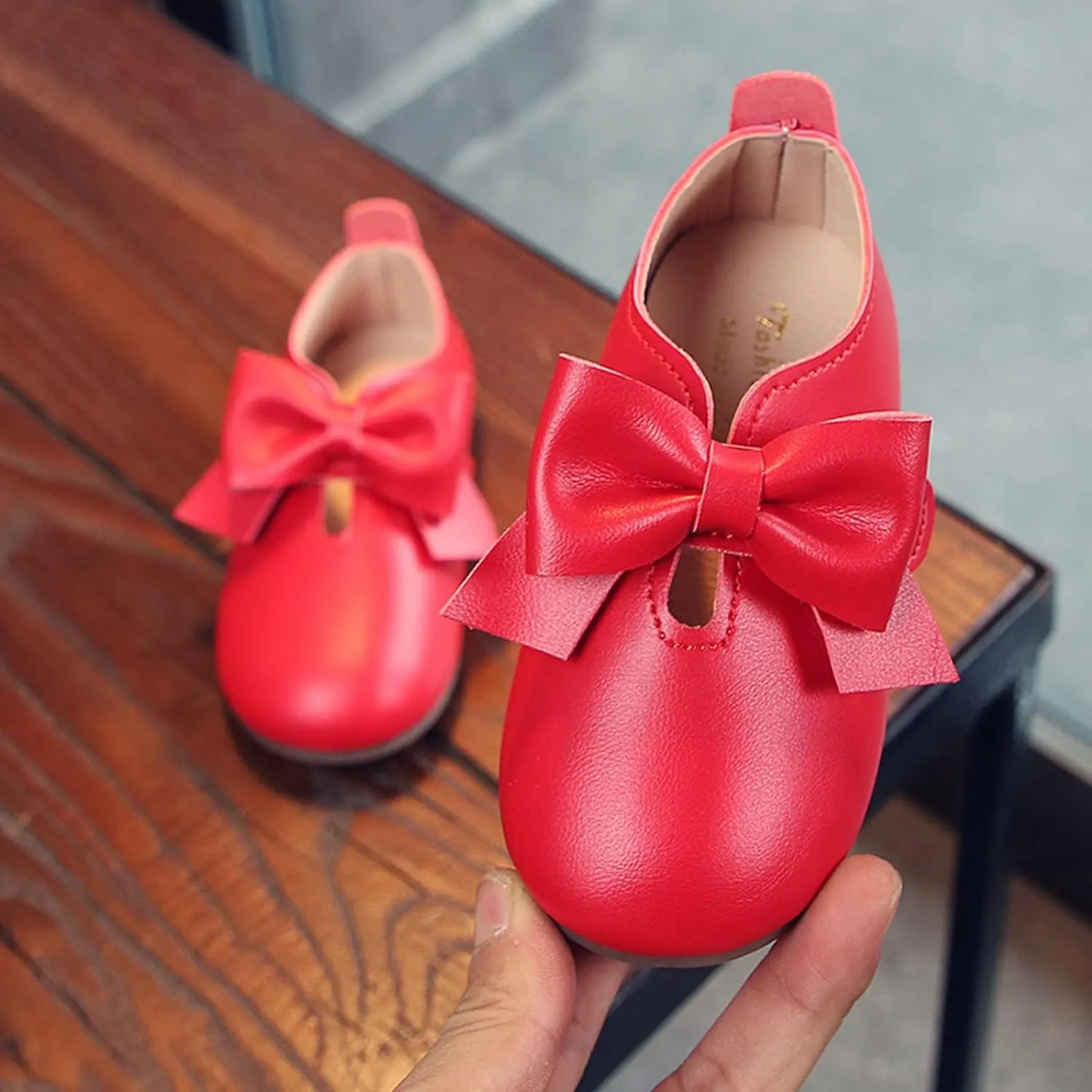 Size 1 Girls Boots Fashion Autumn Girls Casual Shoes Flat Light Hook Loop Solid Color Bow Simple Kids All Purpose Boots