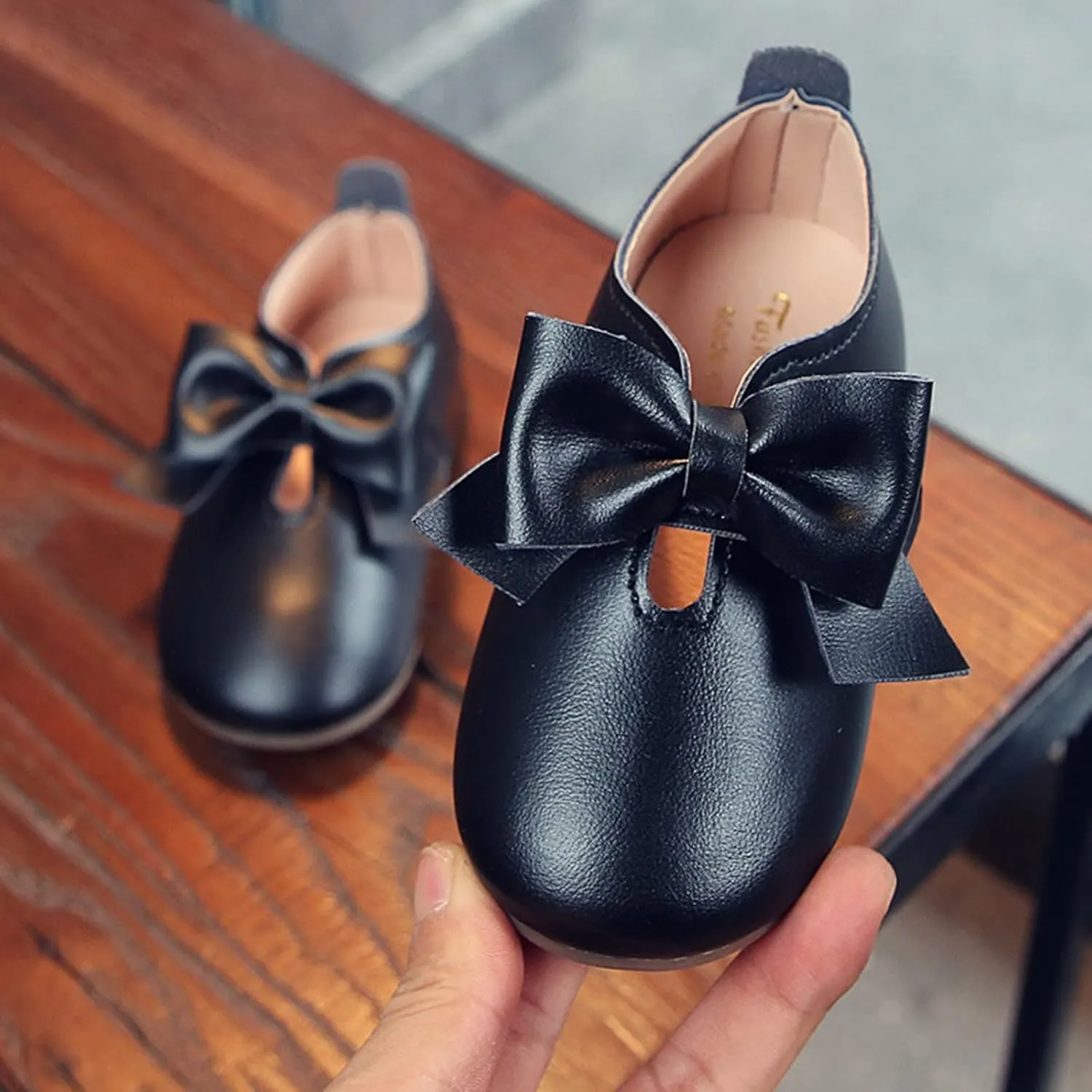 Size 1 Girls Boots Fashion Autumn Girls Casual Shoes Flat Light Hook Loop Solid Color Bow Simple Kids All Purpose Boots