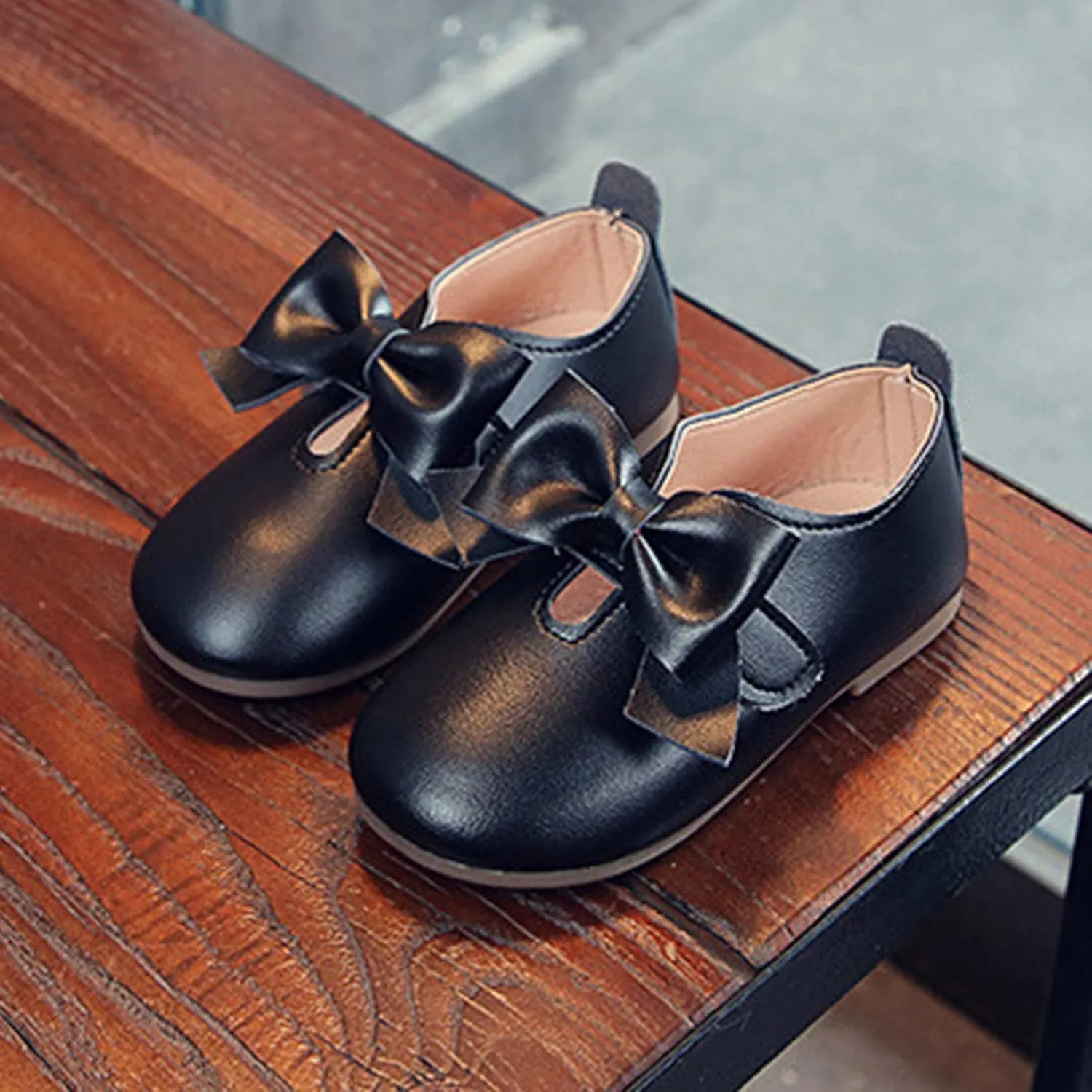 Size 1 Girls Boots Fashion Autumn Girls Casual Shoes Flat Light Hook Loop Solid Color Bow Simple Kids All Purpose Boots