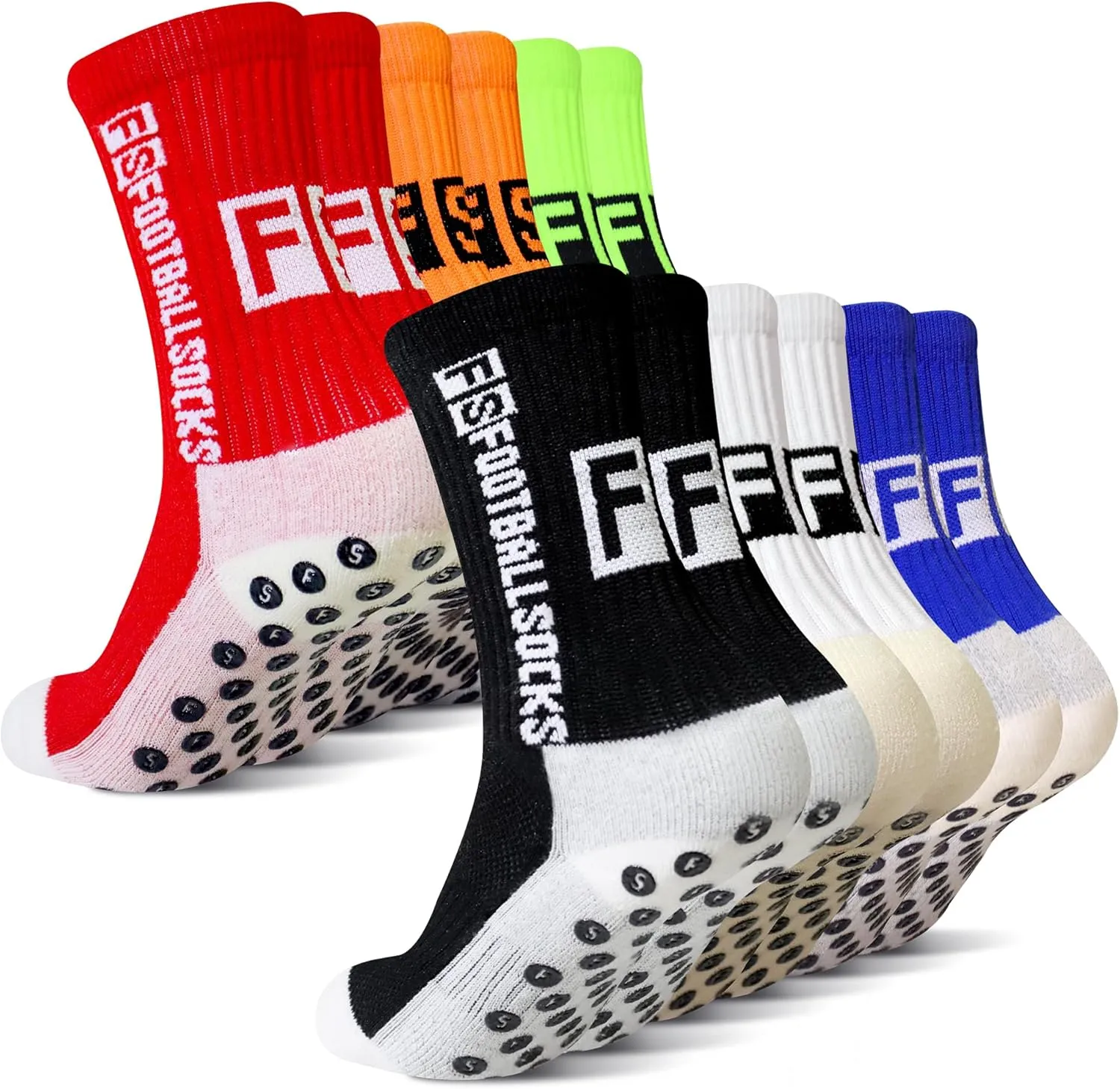 SkiBeaut Kid Youth Athletic Socks, 6 Pairs Anti Skid Soccer Football Young Teen Slipper Grips Socks for Boys Girls 4-16 Years