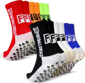 SkiBeaut Kid Youth Athletic Socks, 6 Pairs Anti Skid Soccer Football Young Teen Slipper Grips Socks for Boys Girls 4-16 Years