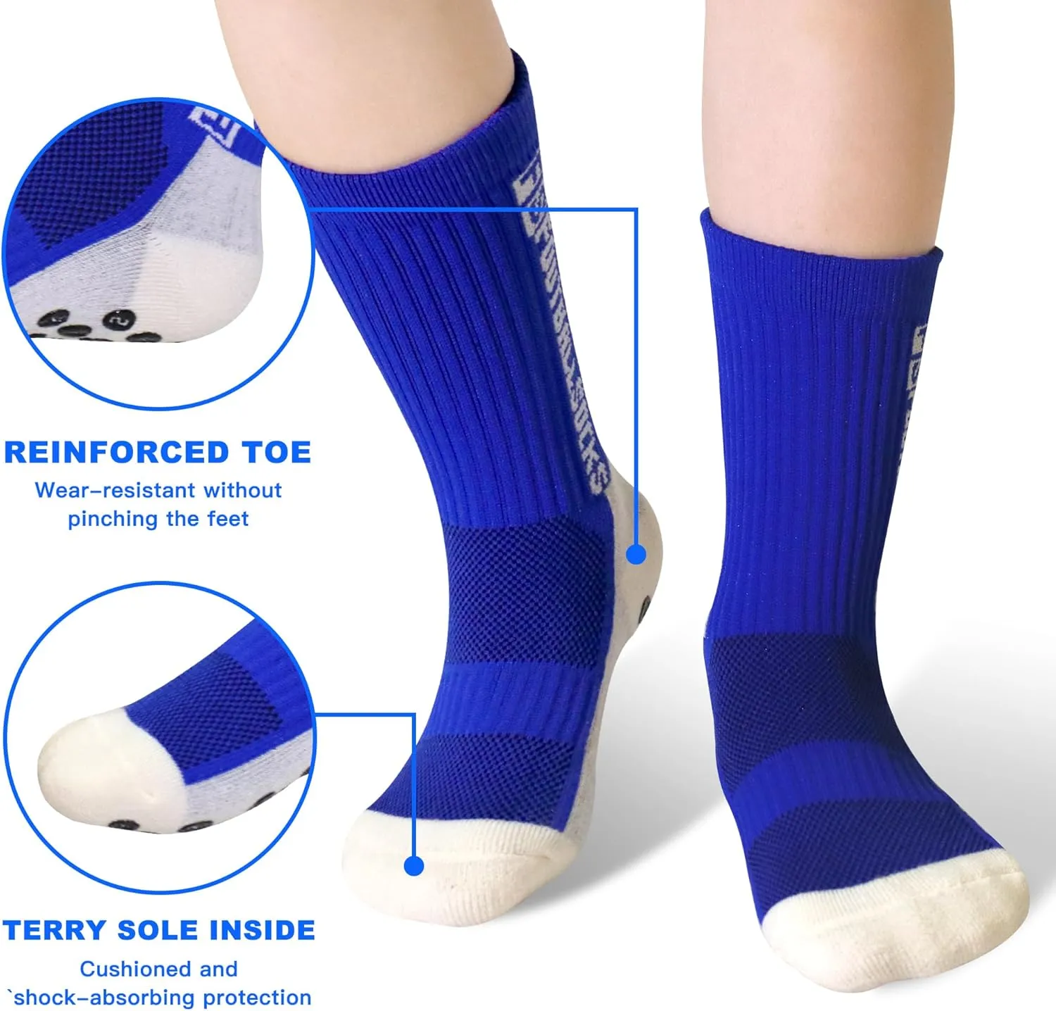 SkiBeaut Kid Youth Athletic Socks, 6 Pairs Anti Skid Soccer Football Young Teen Slipper Grips Socks for Boys Girls 4-16 Years