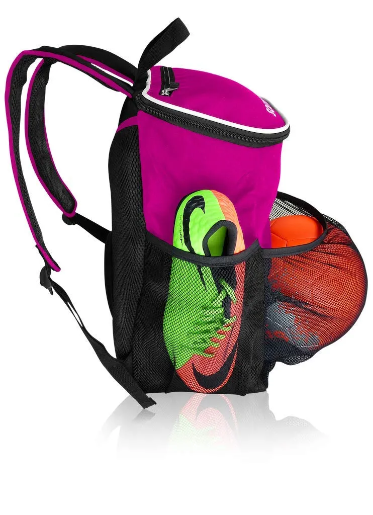 Soccer Backpack with Ball Holder Compartment - | Bag Fits All Soccer Equipment & Gym Gear (Pink)