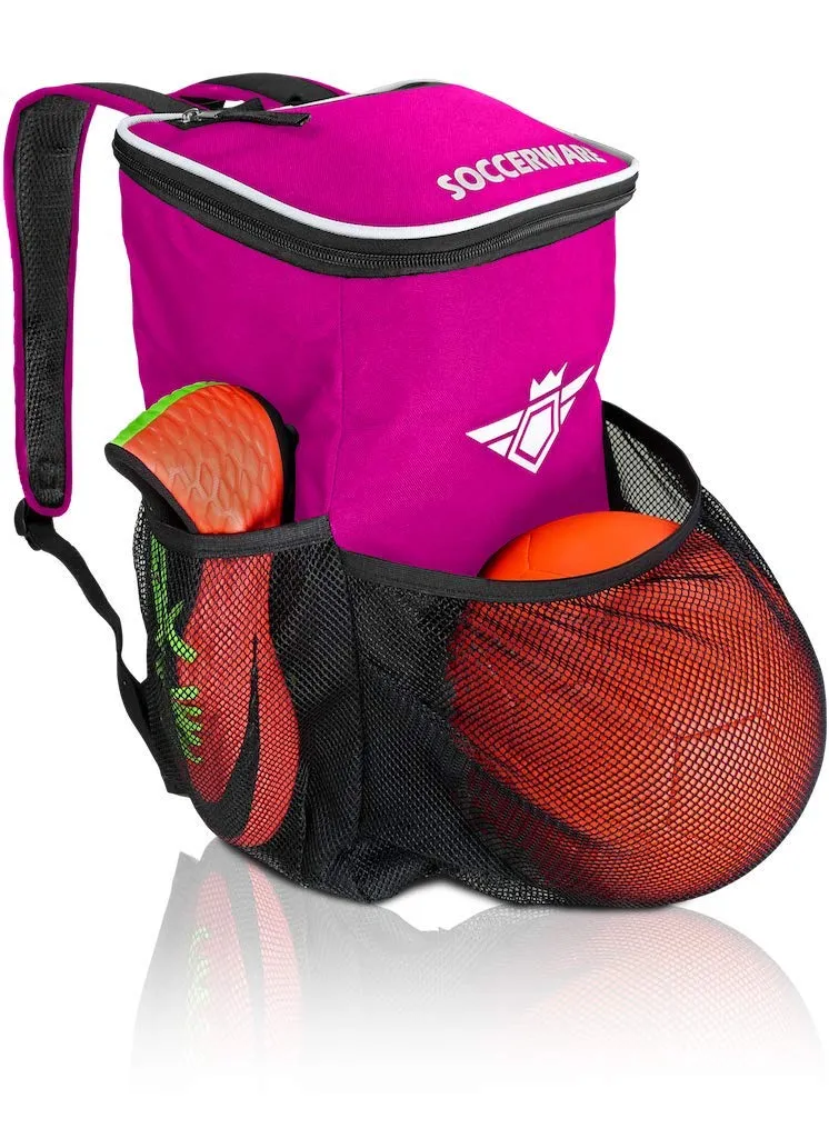 Soccer Backpack with Ball Holder Compartment - | Bag Fits All Soccer Equipment & Gym Gear (Pink)