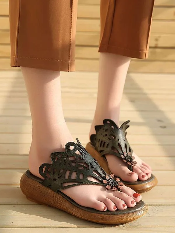 Summer Beach Literature Genuine Leather Slipper