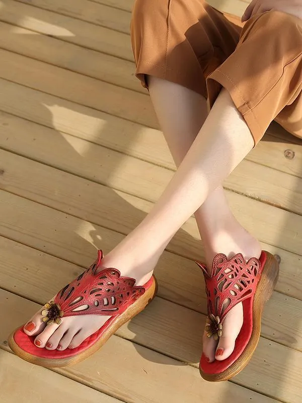 Summer Beach Literature Genuine Leather Slipper