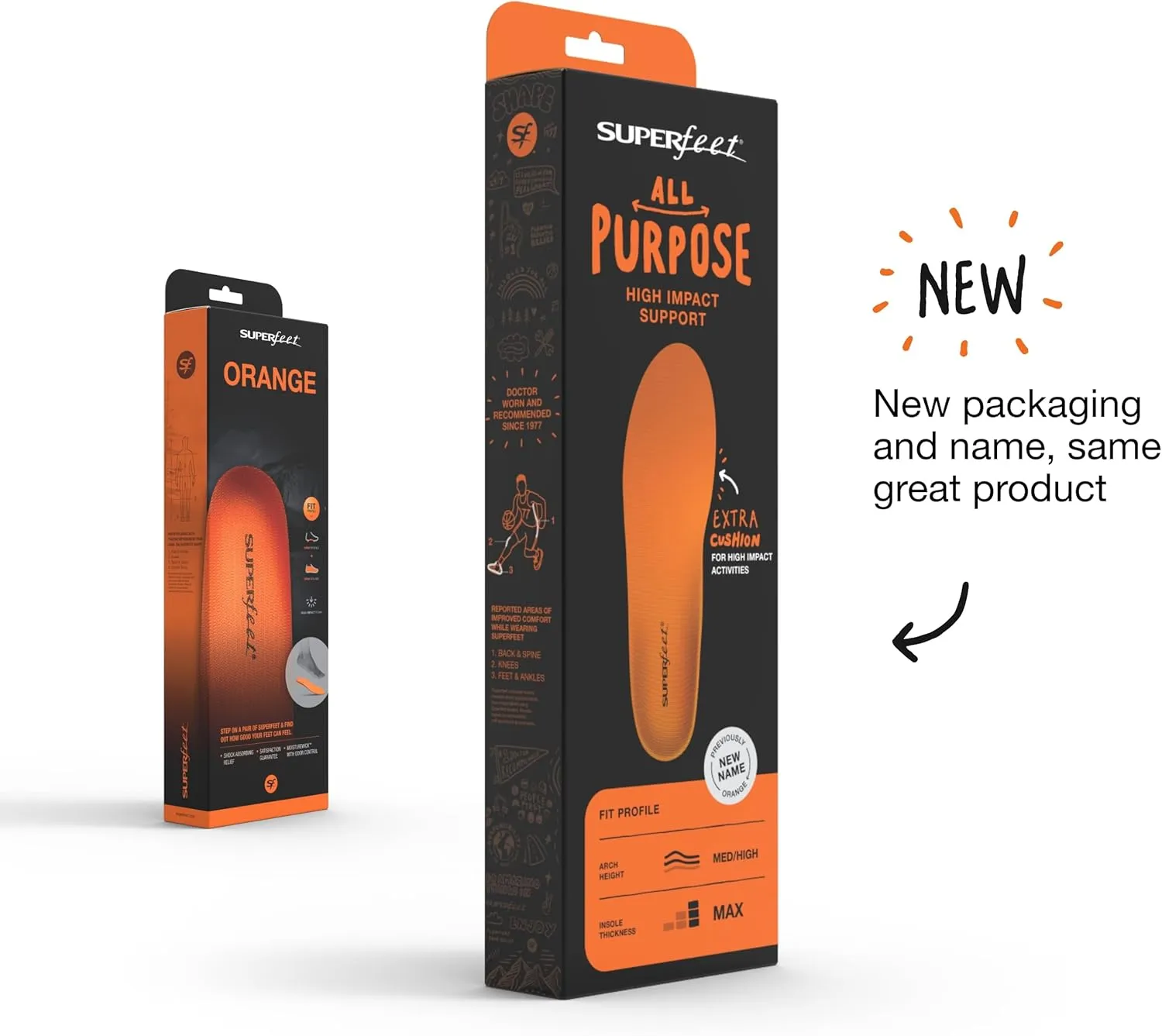 Superfeet All-Purpose High Impact Support Insoles (Orange) - Trim-To-Fit Orthotic Arch Support Shoe Inserts - Professional Grade