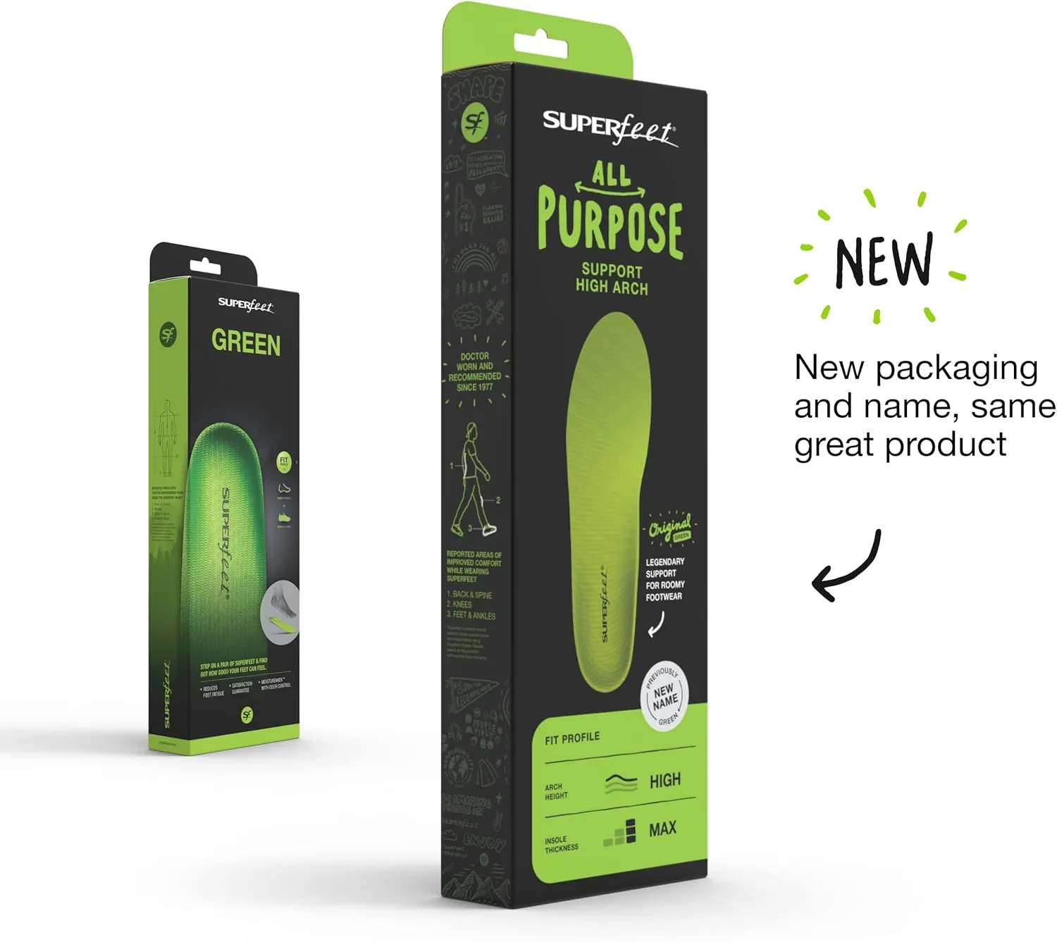 Superfeet All-Purpose Support High Arch Insoles (Green) - Trim-To-Fit Orthotic Shoe Inserts - Professional Grade - Men 7.5-9 / Women 8.5-10