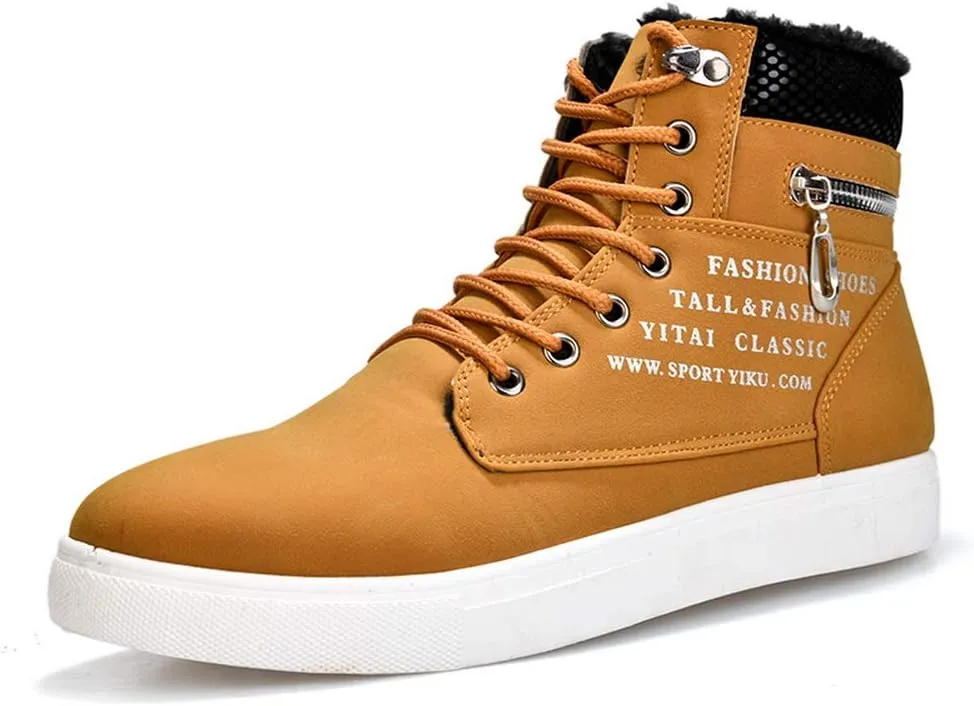 tazimall Men's High Top Suede Sneakers Casual Skate Shoes Lace Up Fur Lined Warm Shoes