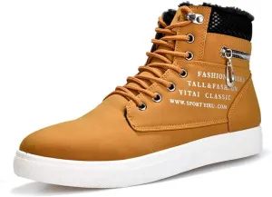 tazimall Men's High Top Suede Sneakers Casual Skate Shoes Lace Up Fur Lined Warm Shoes