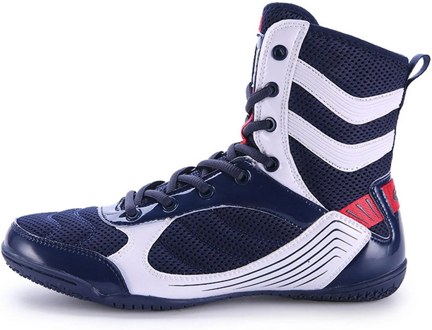 TECDOTO Boxing Shoes Boxing Boots, High Top Men's Boxing Shoes Wrestling Shoes Professional Training Shoes Adult Bodybuilding Weightlifting Shoes,Blue-8.5