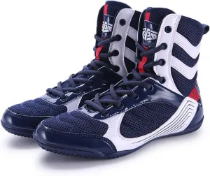 TECDOTO Boxing Shoes Boxing Boots, High Top Men's Boxing Shoes Wrestling Shoes Professional Training Shoes Adult Bodybuilding Weightlifting Shoes,Blue-8.5