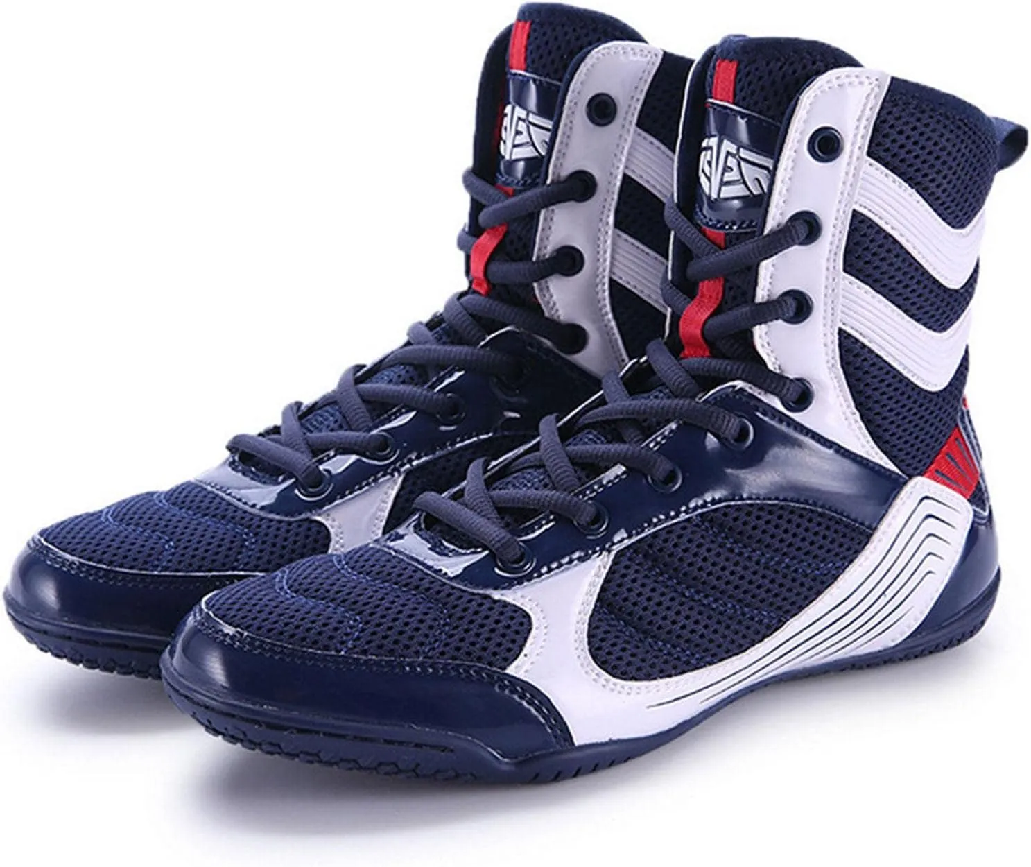 TECDOTO Boxing Shoes Boxing Boots, High Top Men's Boxing Shoes Wrestling Shoes Professional Training Shoes Adult Bodybuilding Weightlifting Shoes,Blue-8.5