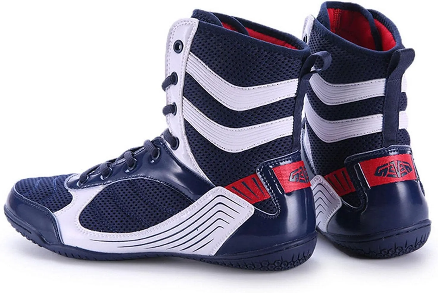 TECDOTO Boxing Shoes Boxing Boots, High Top Men's Boxing Shoes Wrestling Shoes Professional Training Shoes Adult Bodybuilding Weightlifting Shoes,Blue-8.5