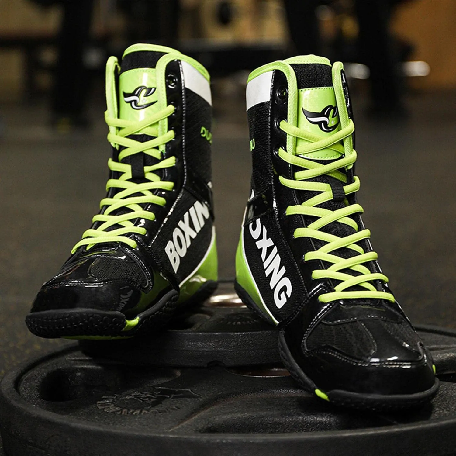 TECDOTO Boxing Shoes Men's High Top Race Training Shoes Breathable Lightweight Boxing Boots Anti-Slip Ankle Guards Gym Weightlifting MMA Shoes,Green-black-11