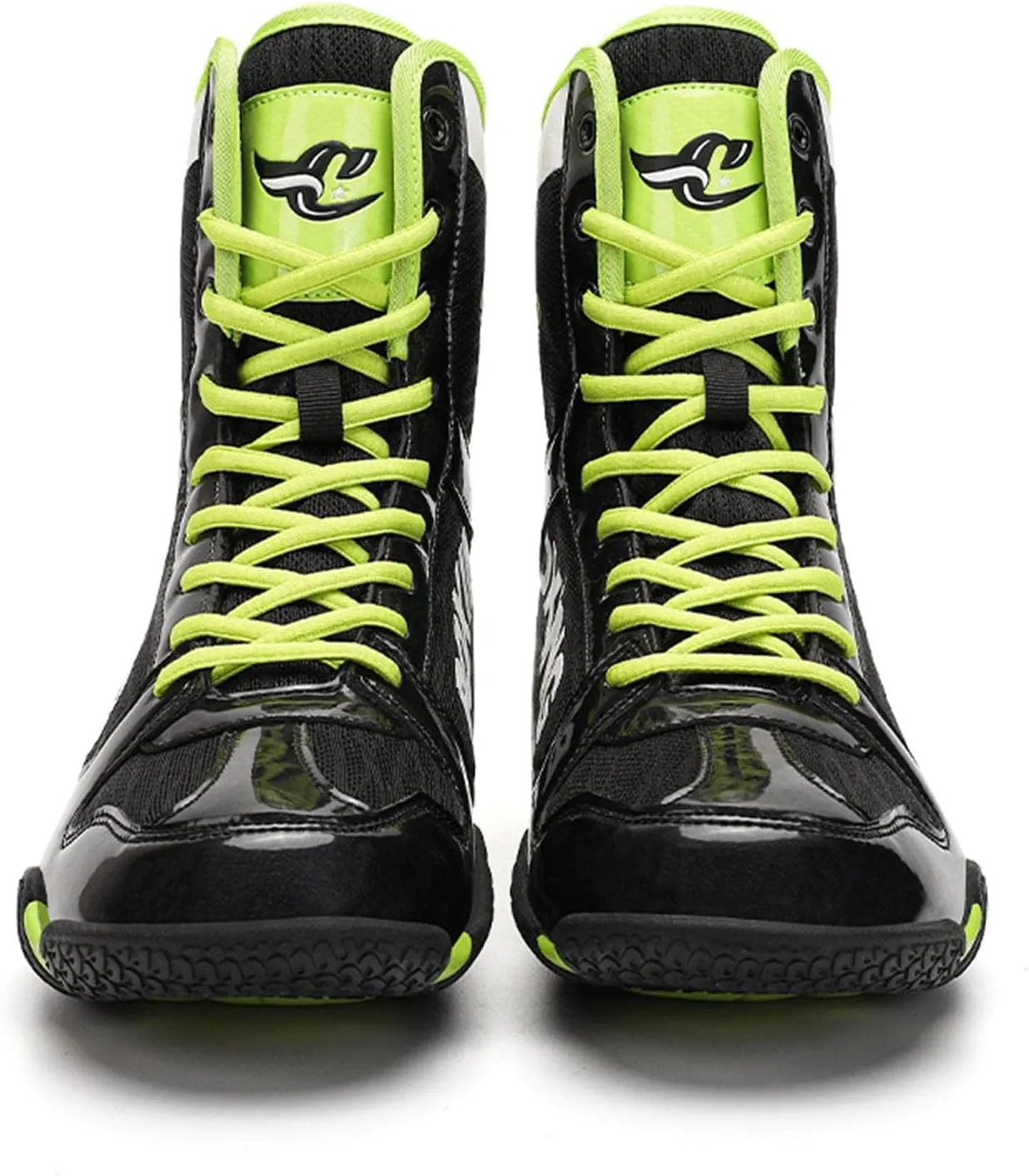 TECDOTO Boxing Shoes Men's High Top Race Training Shoes Breathable Lightweight Boxing Boots Anti-Slip Ankle Guards Gym Weightlifting MMA Shoes,Green-black-11