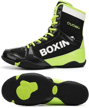 TECDOTO Boxing Shoes Men's High Top Race Training Shoes Breathable Lightweight Boxing Boots Anti-Slip Ankle Guards Gym Weightlifting MMA Shoes,Green-black-11