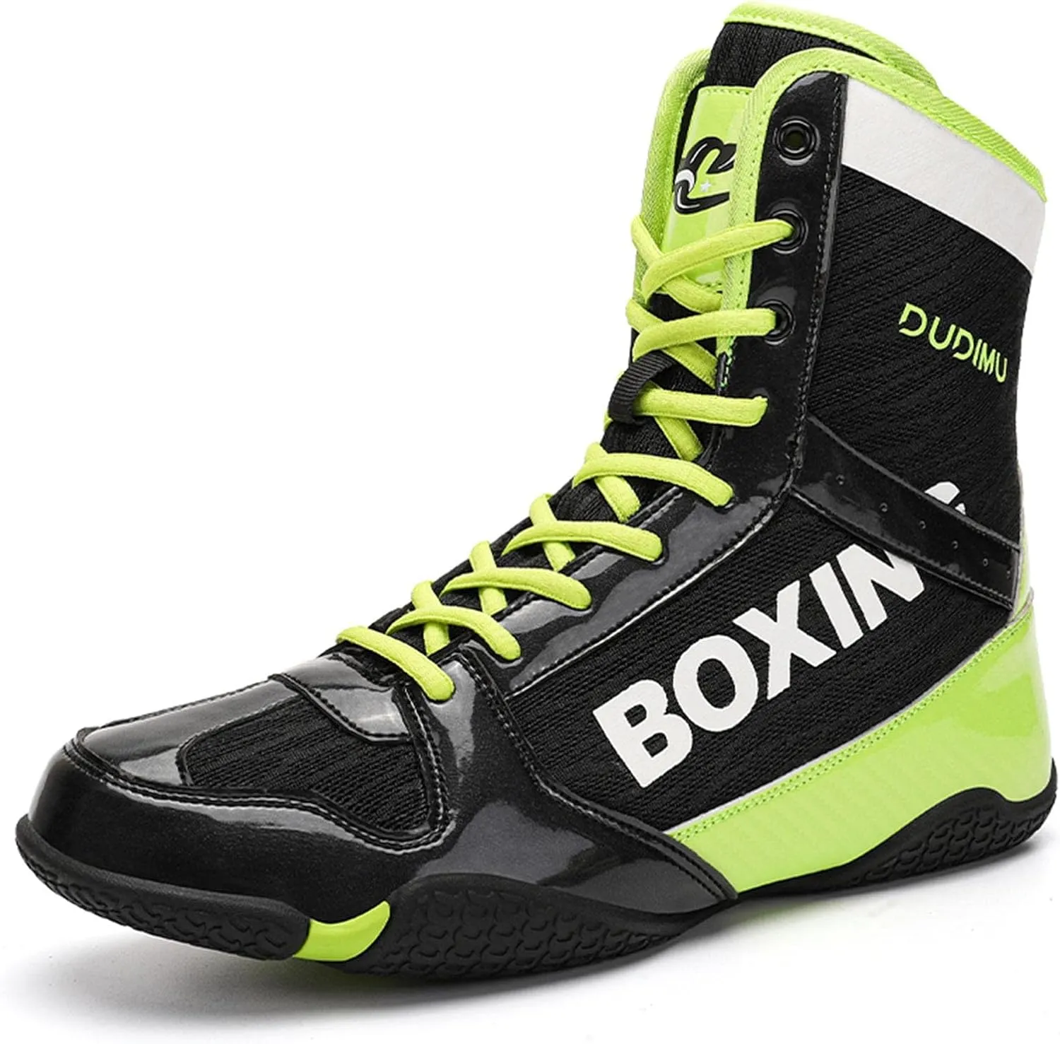 TECDOTO Boxing Shoes Men's High Top Race Training Shoes Breathable Lightweight Boxing Boots Anti-Slip Ankle Guards Gym Weightlifting MMA Shoes,Green-black-11