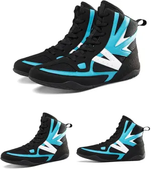 TECDOTO High Top Boxing Shoes,Wrestling Shoes for Men,Training Shoes Suitable for Wrestling,Boxing and Weightlifting,Blue2-44EU