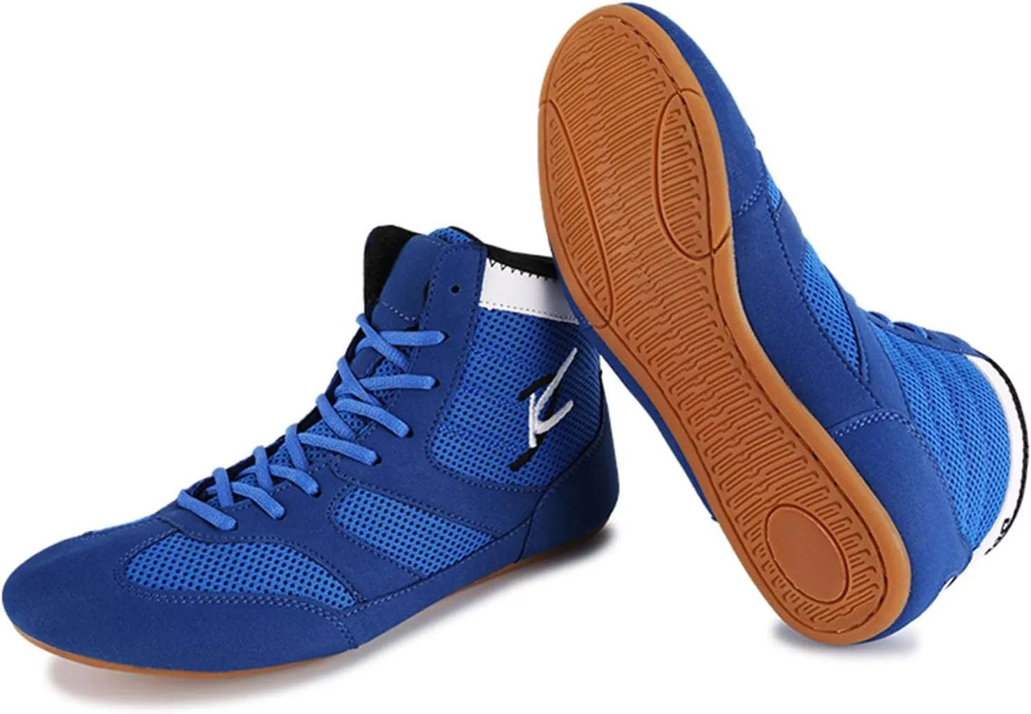 TECDOTO Men's Boxing Shoes Men Wrestling Shoes, Professional Boxing Boots Adult Sparring Trainers Shoes for Bodybuilding Weightlifting MMA Combat Training Shoes,Blue-8