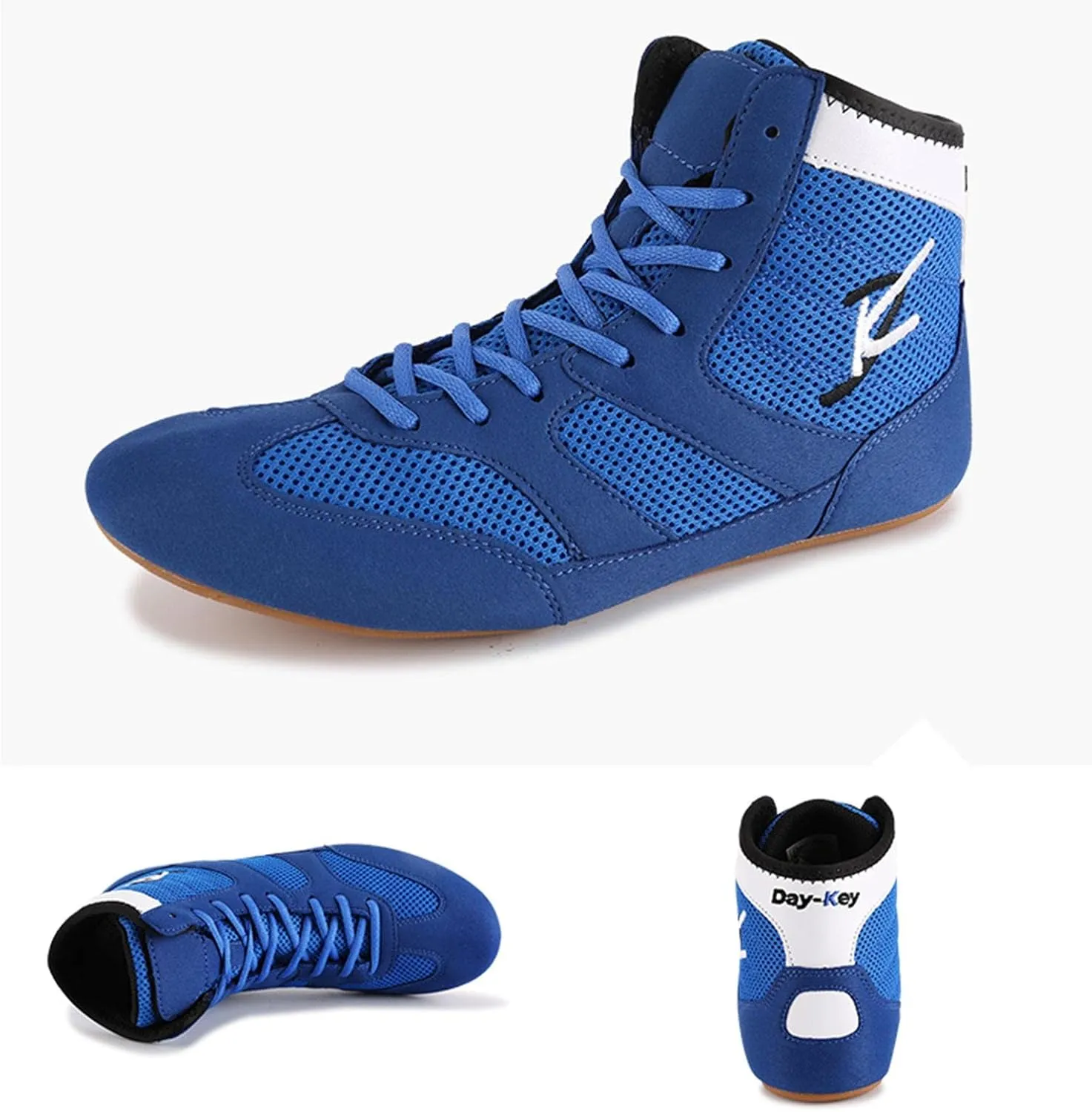 TECDOTO Men's Boxing Shoes Men Wrestling Shoes, Professional Boxing Boots Adult Sparring Trainers Shoes for Bodybuilding Weightlifting MMA Combat Training Shoes,Blue-8