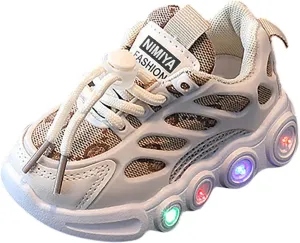 Toddler Girls Boys LED Flashing Sneakers Lightweight Mesh Breathable Soft Sole Anti Slip Comfort Athletic Shoes
