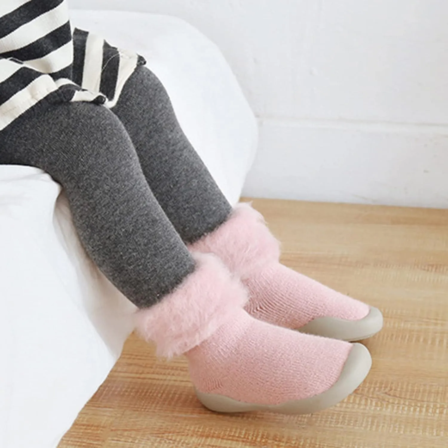 Toddler Size 7 Shoes Girls Toddler Solid Knit Rubber Kids Warm Stocking Sole Boys Rubber Sole Tennis Shoes