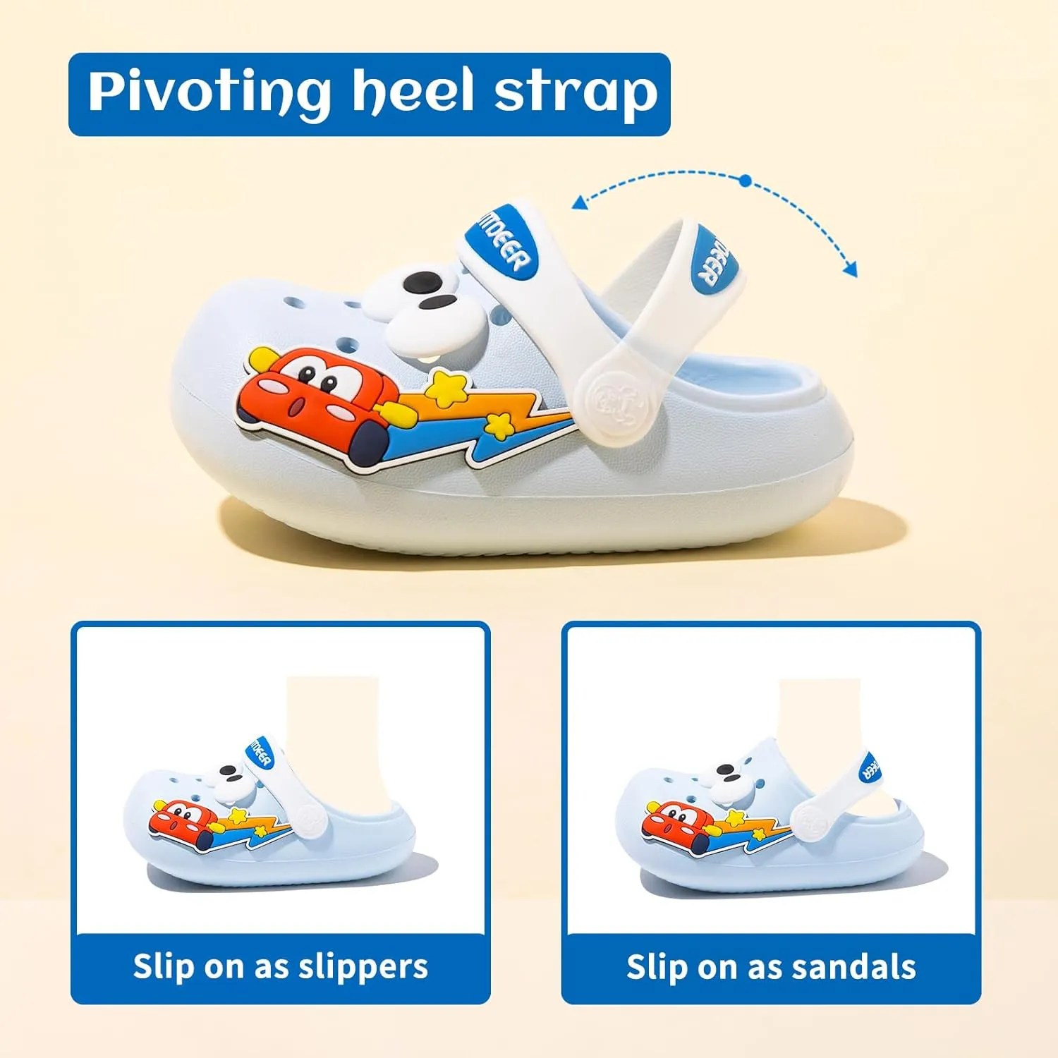 Toddlers Boys & Girls Clogs Cute Cars EVA Non-Slip Lightweight Kids Water Shoes for Summer Beach Pool