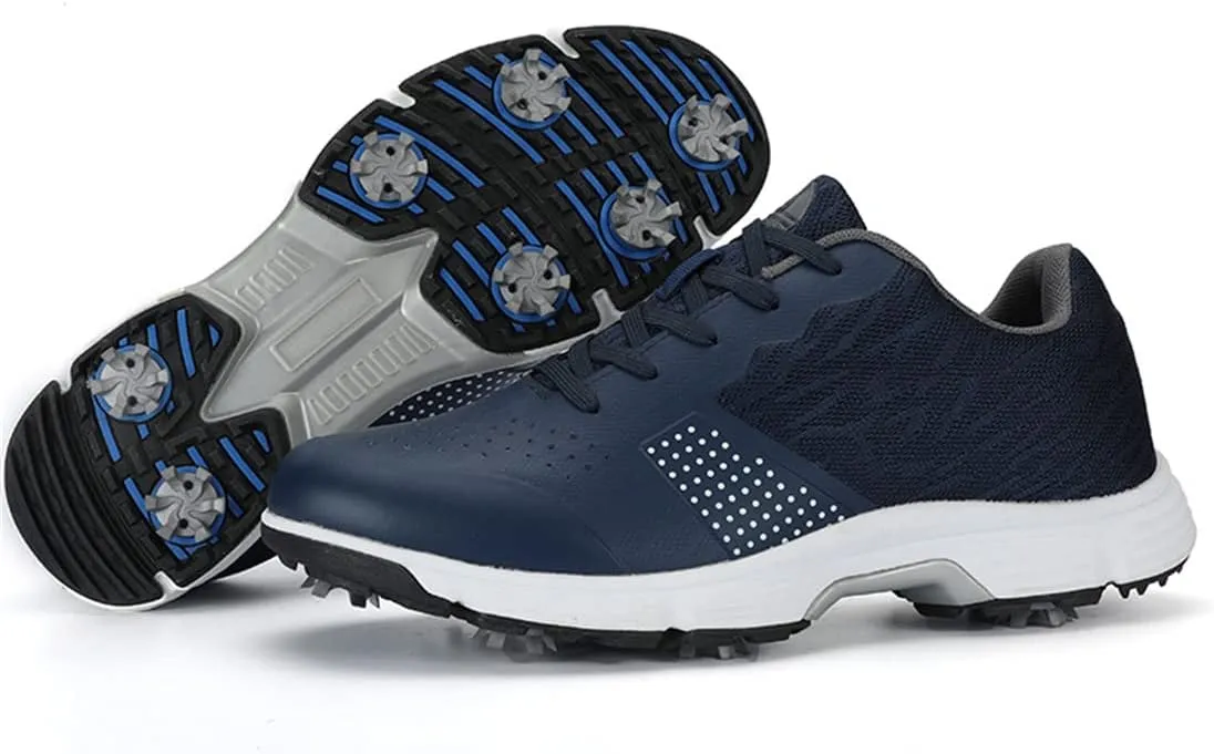 UCUZMI Men Golf Shoes with 7 Spikes, Outdoor Golf Walking Sport Sneakers Anti Slip Breathable Golf Trainers for Men