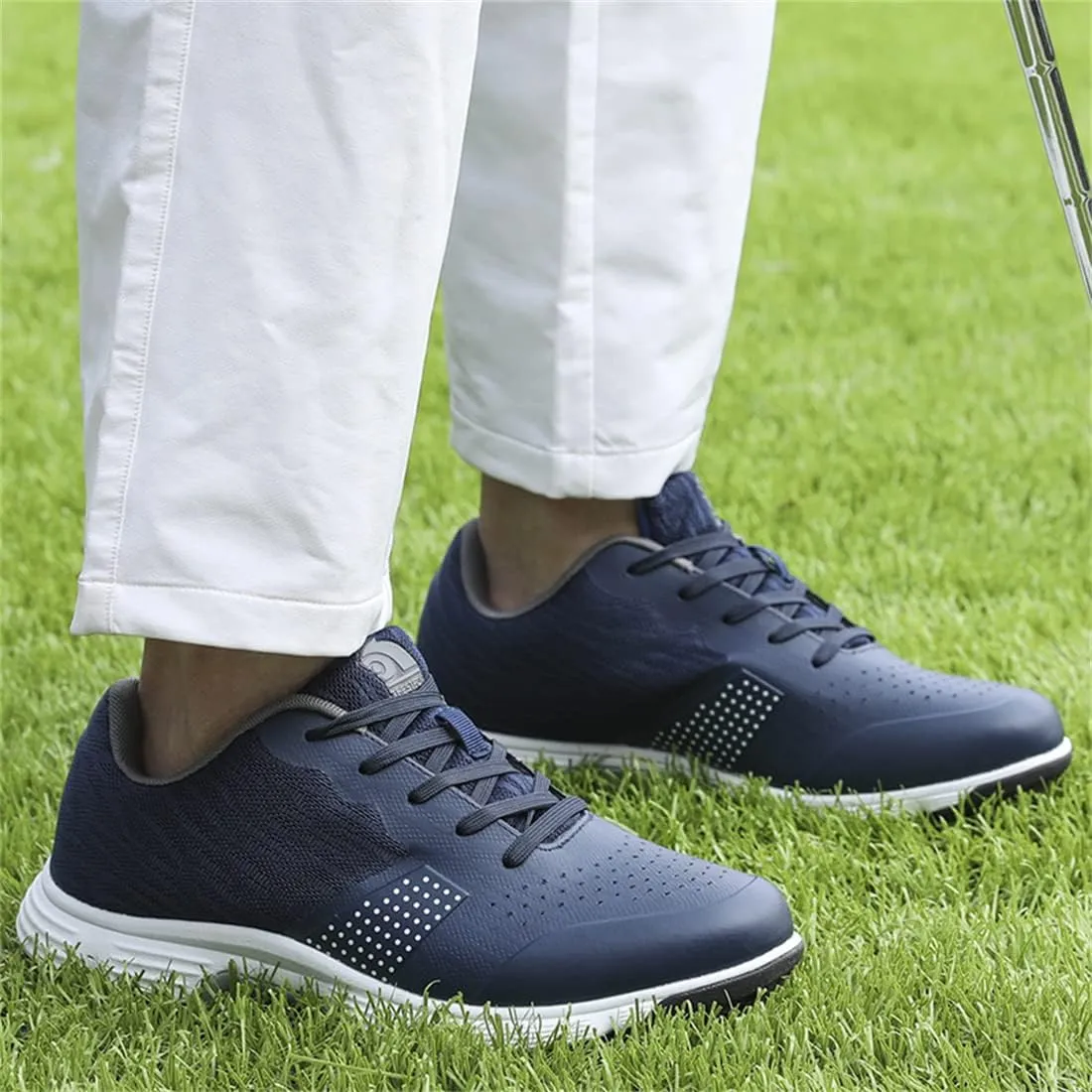 UCUZMI Men Golf Shoes with 7 Spikes, Outdoor Golf Walking Sport Sneakers Anti Slip Breathable Golf Trainers for Men