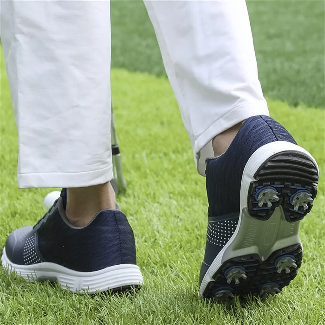 UCUZMI Men Golf Shoes with 7 Spikes, Outdoor Golf Walking Sport Sneakers Anti Slip Breathable Golf Trainers for Men
