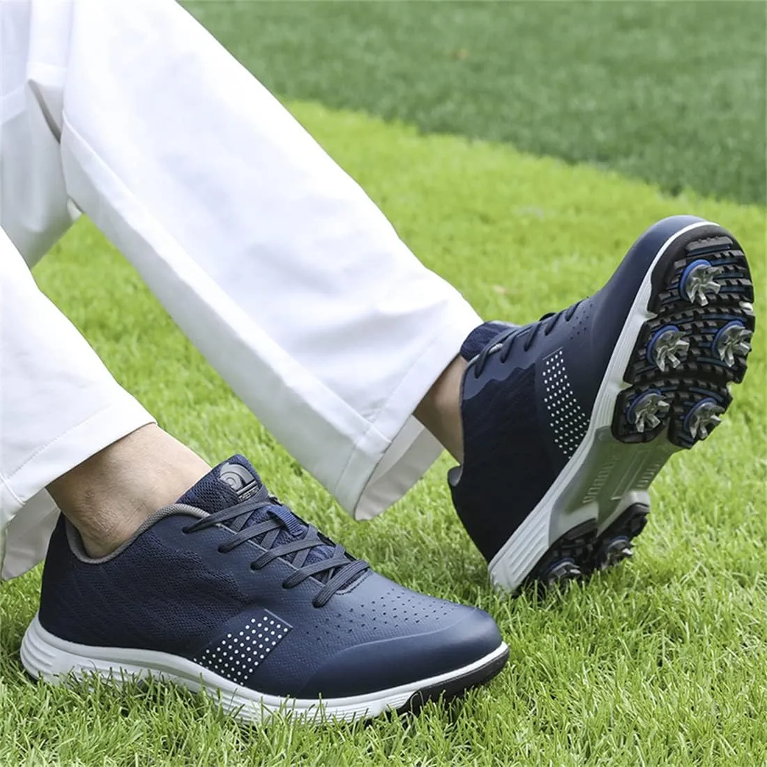 UCUZMI Men Golf Shoes with 7 Spikes, Outdoor Golf Walking Sport Sneakers Anti Slip Breathable Golf Trainers for Men