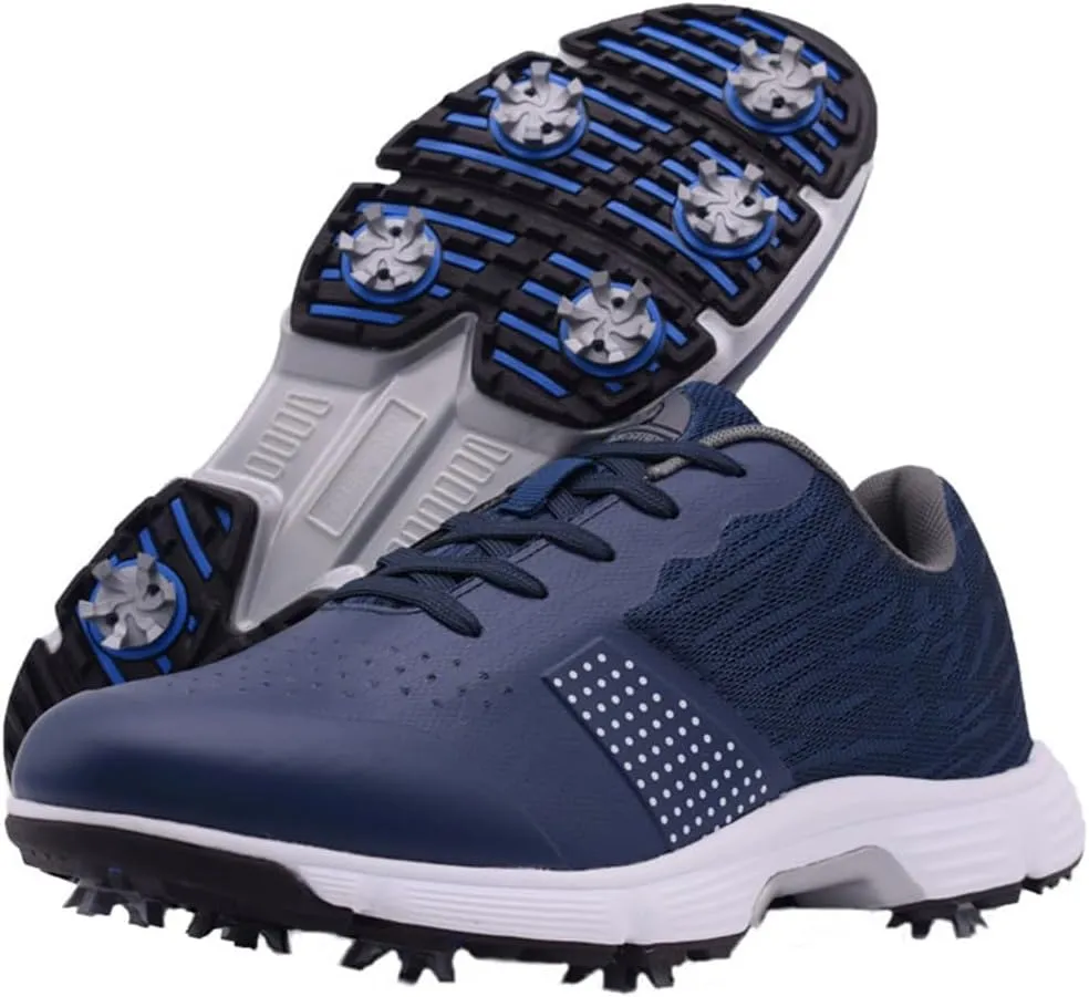 UCUZMI Men Golf Shoes with 7 Spikes, Outdoor Golf Walking Sport Sneakers Anti Slip Breathable Golf Trainers for Men