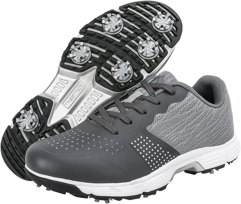 UCUZMI Men Golf Shoes with 7 Spikes, Outdoor Golf Walking Sport Sneakers Anti Slip Breathable Golf Trainers for Men