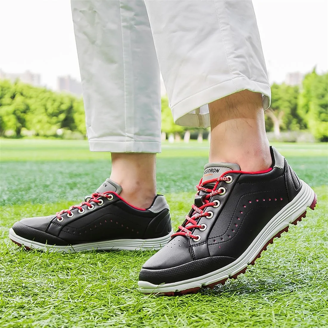 UCUZMI Men Golf Trainers, Lightweight Golfing Shoes Fashion Spikless Athletic Sneakers Outdoor Waterproof Golf Fitness Sport Shoes