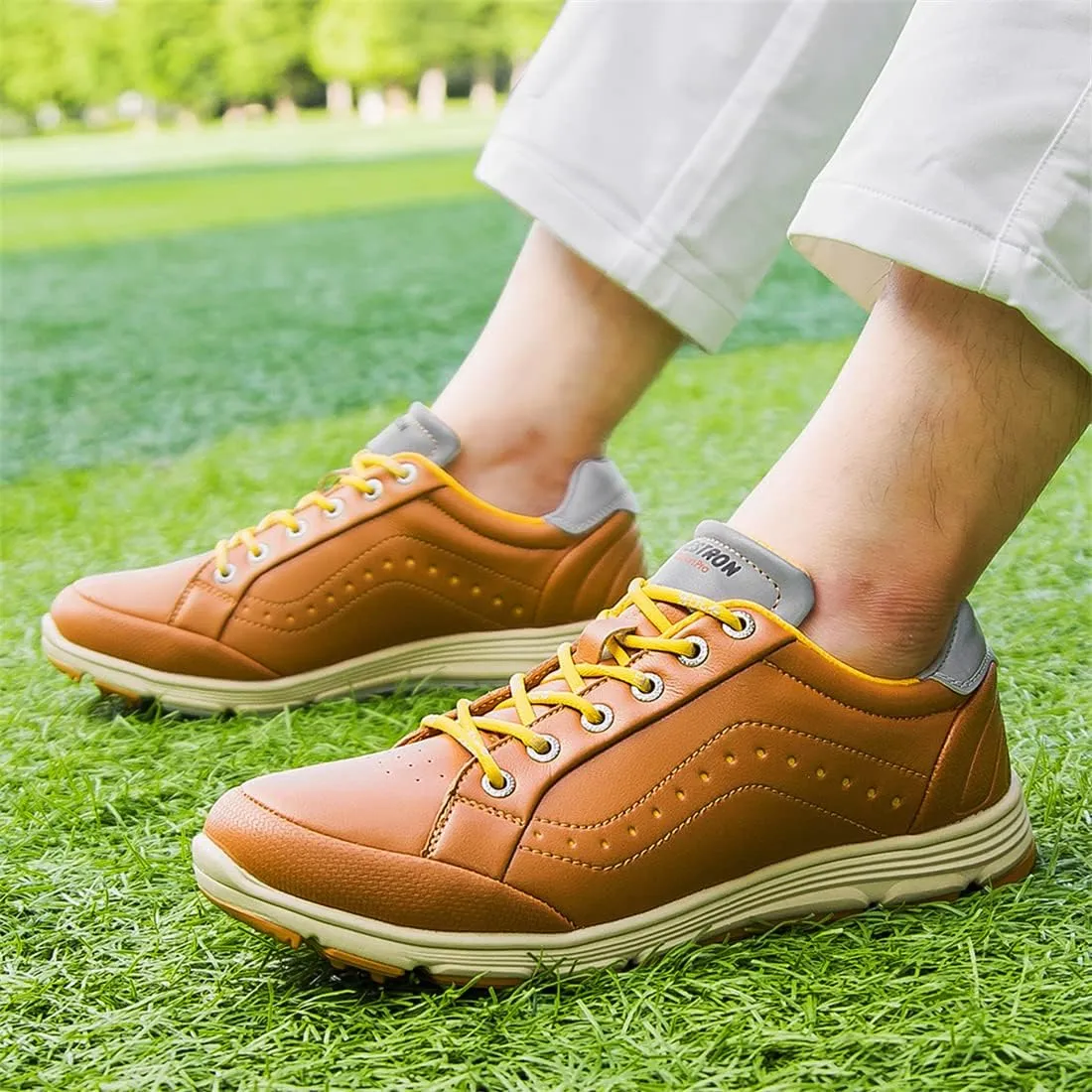UCUZMI Men Golf Trainers, Lightweight Golfing Shoes Fashion Spikless Athletic Sneakers Outdoor Waterproof Golf Fitness Sport Shoes