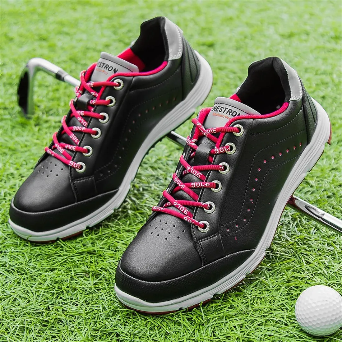 UCUZMI Men Golf Trainers, Lightweight Golfing Shoes Fashion Spikless Athletic Sneakers Outdoor Waterproof Golf Fitness Sport Shoes