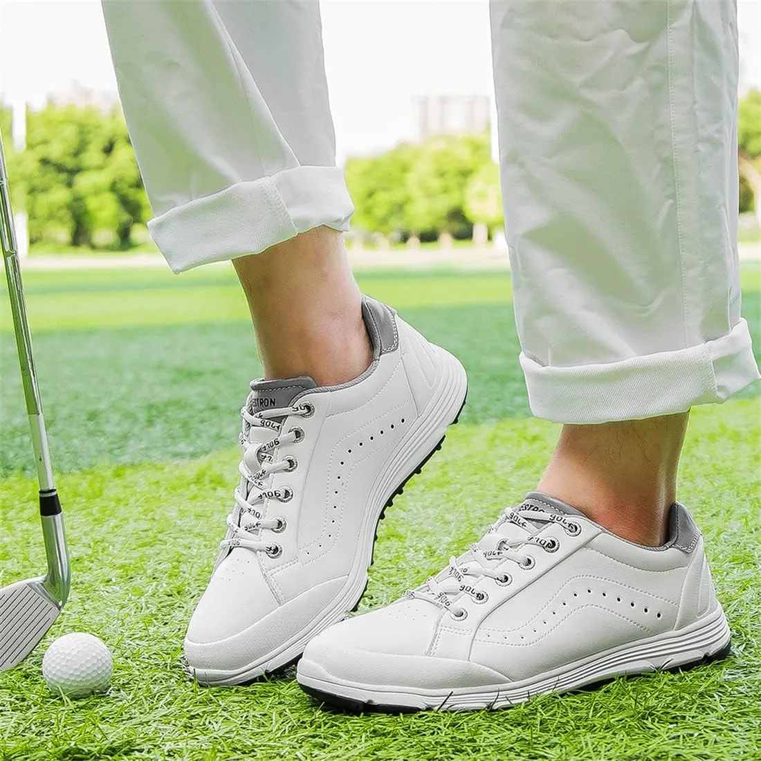 UCUZMI Men Golf Trainers, Lightweight Golfing Shoes Fashion Spikless Athletic Sneakers Outdoor Waterproof Golf Fitness Sport Shoes