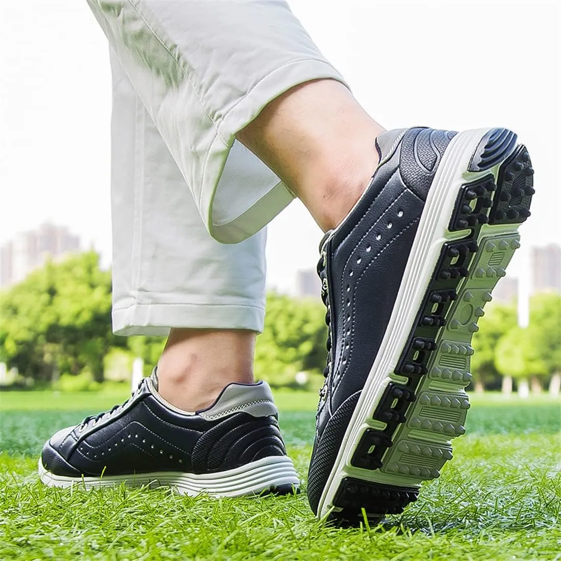 UCUZMI Men Golf Trainers, Lightweight Golfing Shoes Fashion Spikless Athletic Sneakers Outdoor Waterproof Golf Fitness Sport Shoes