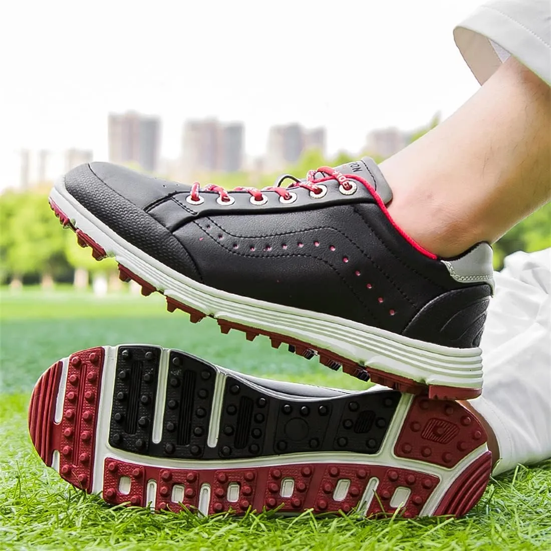 UCUZMI Men Golf Trainers, Lightweight Golfing Shoes Fashion Spikless Athletic Sneakers Outdoor Waterproof Golf Fitness Sport Shoes