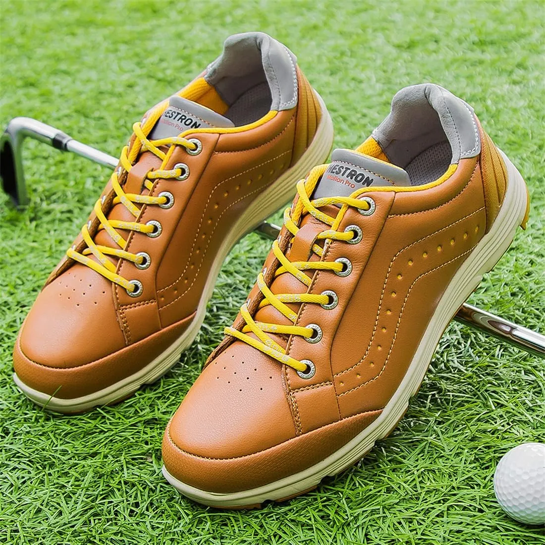 UCUZMI Men Golf Trainers, Lightweight Golfing Shoes Fashion Spikless Athletic Sneakers Outdoor Waterproof Golf Fitness Sport Shoes