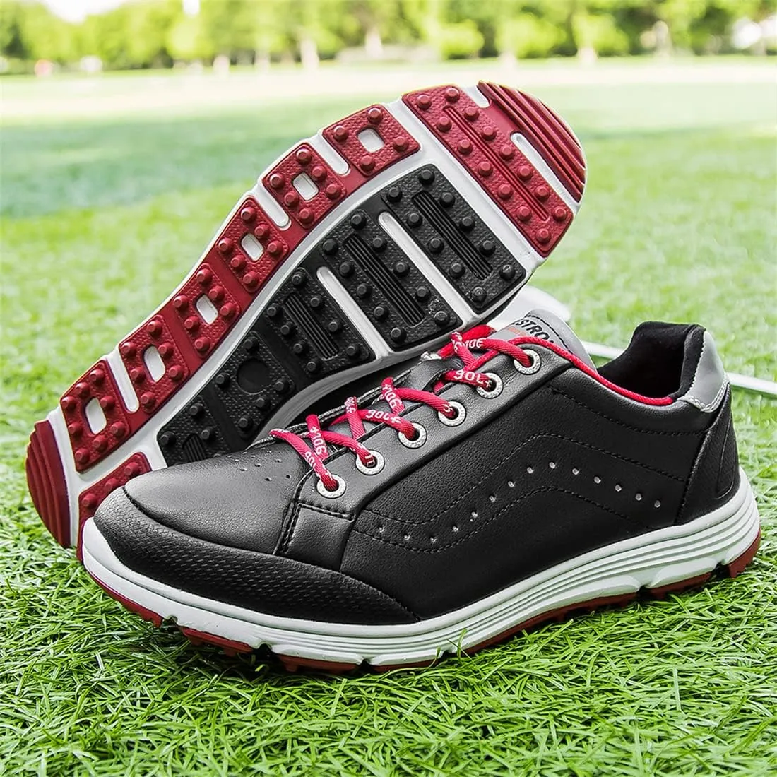 UCUZMI Men Golf Trainers, Lightweight Golfing Shoes Fashion Spikless Athletic Sneakers Outdoor Waterproof Golf Fitness Sport Shoes