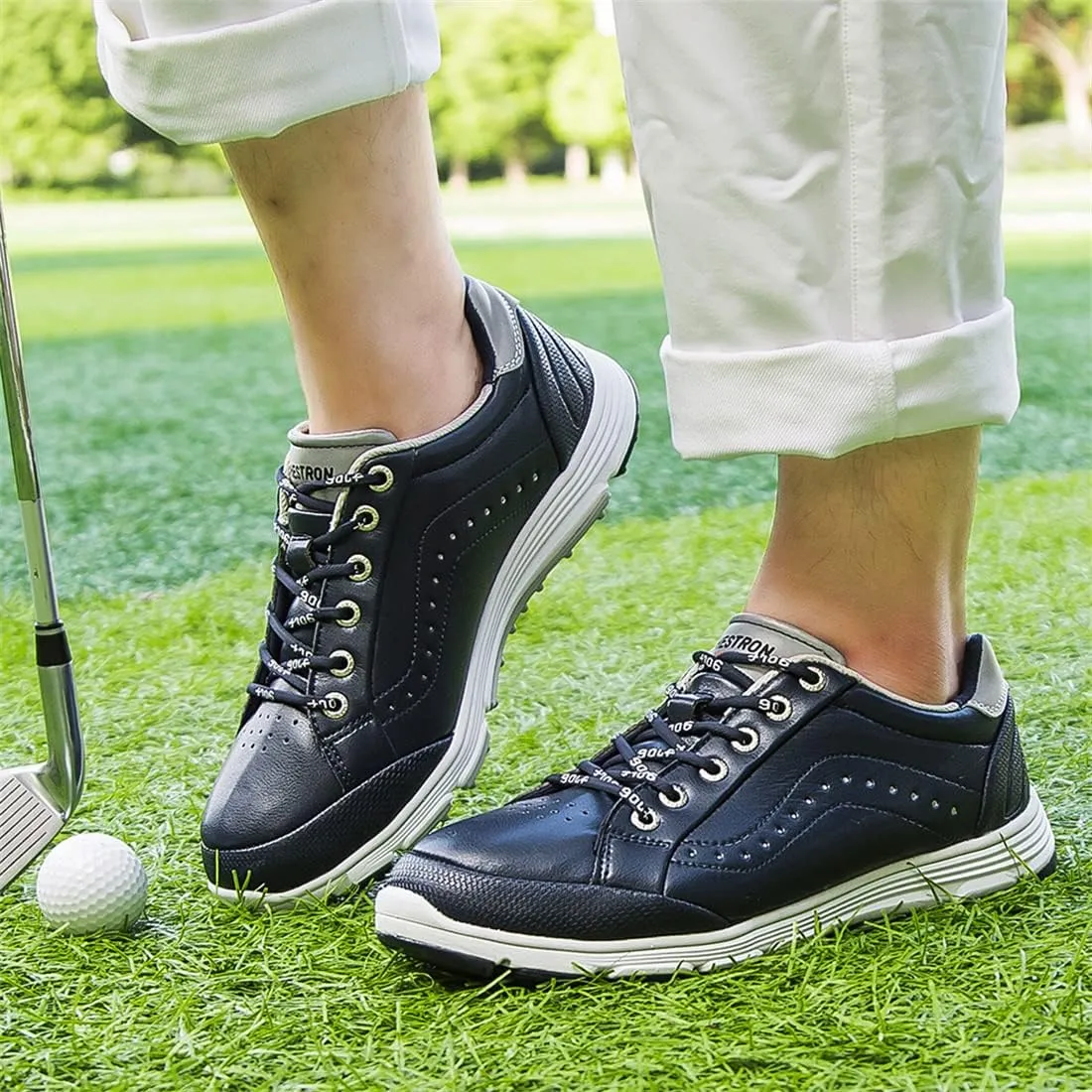 UCUZMI Men Golf Trainers, Lightweight Golfing Shoes Fashion Spikless Athletic Sneakers Outdoor Waterproof Golf Fitness Sport Shoes