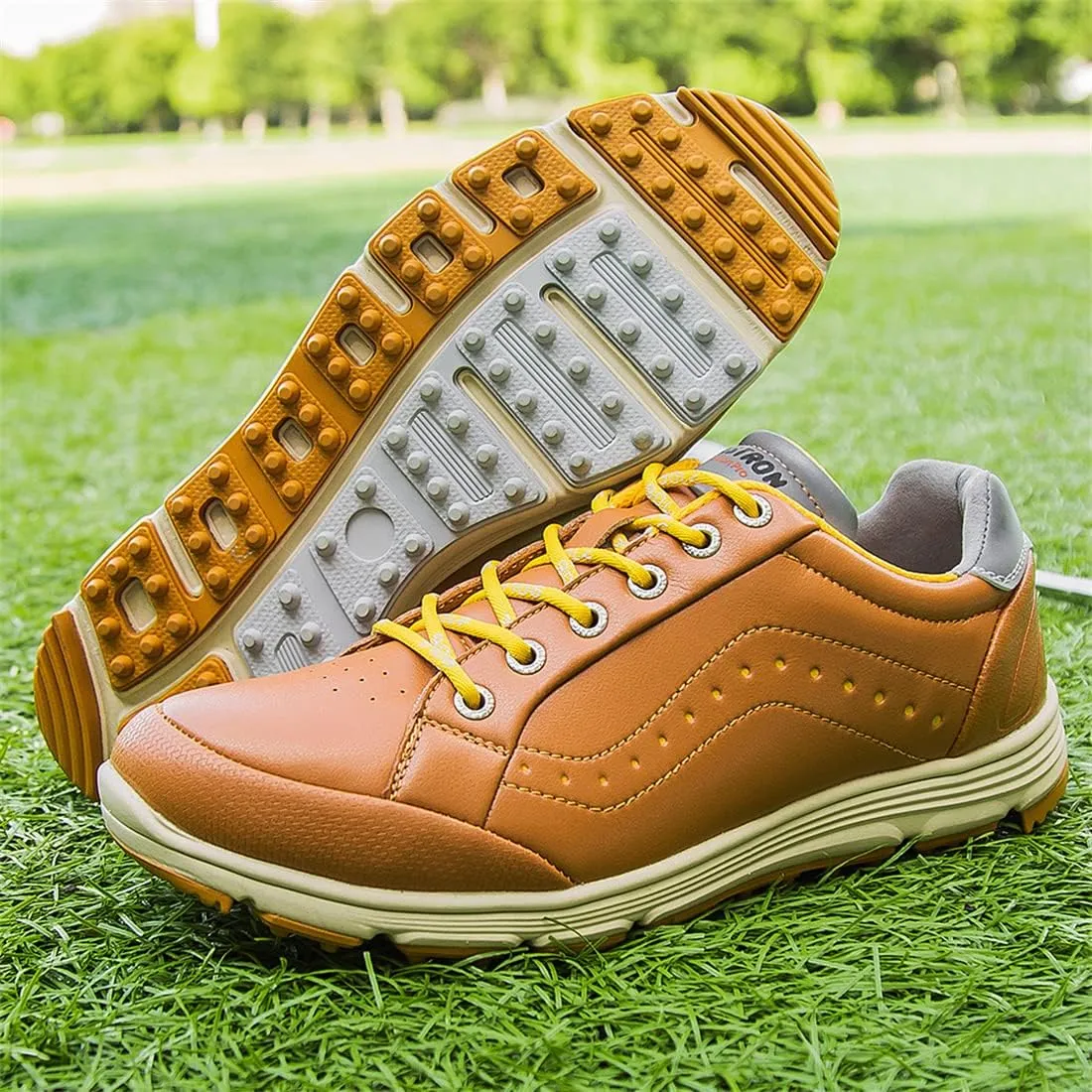 UCUZMI Men Golf Trainers, Lightweight Golfing Shoes Fashion Spikless Athletic Sneakers Outdoor Waterproof Golf Fitness Sport Shoes