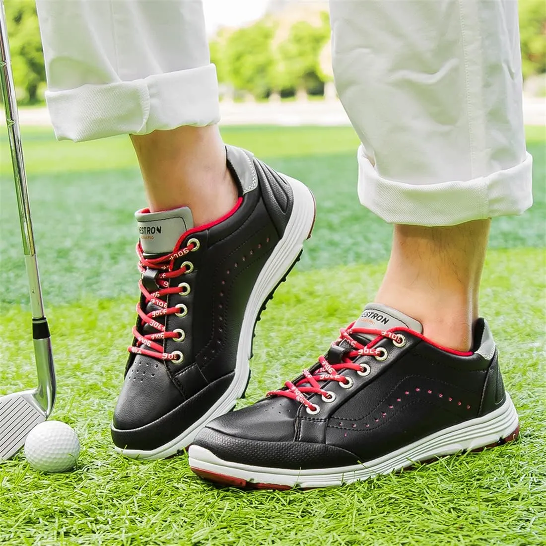 UCUZMI Men Golf Trainers, Lightweight Golfing Shoes Fashion Spikless Athletic Sneakers Outdoor Waterproof Golf Fitness Sport Shoes